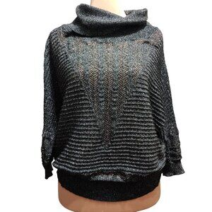 Cathy Daniels L Vintage Y2K Black Metallic Knit Cowl Neck 3/4 Sleeve Sweater Top